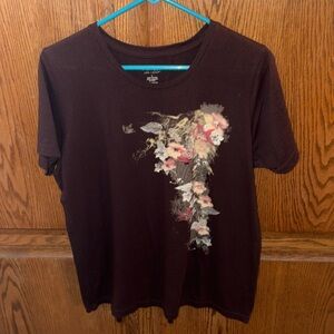 Brown floral and paisley print tee shirt